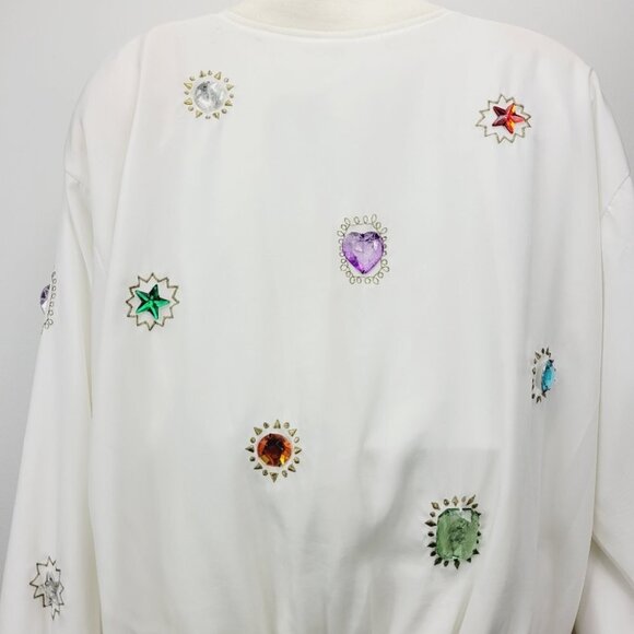 Minimalist Neutral White pearl embellished Embroidered Zip Up Jacket size M - Picture 14 of 15